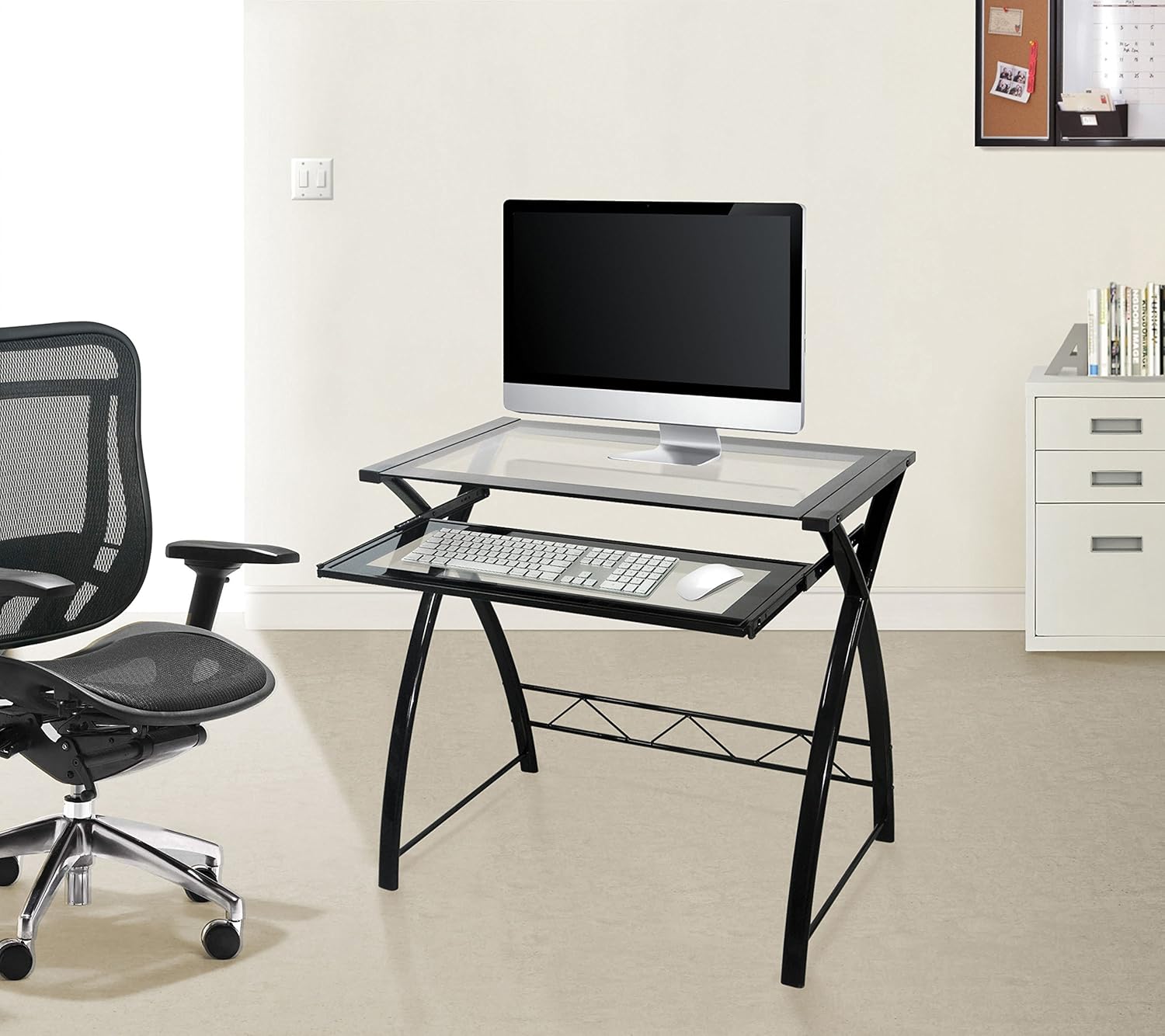 Bell'O Clear Modern Glass Computer Desk with Keyboard Tray